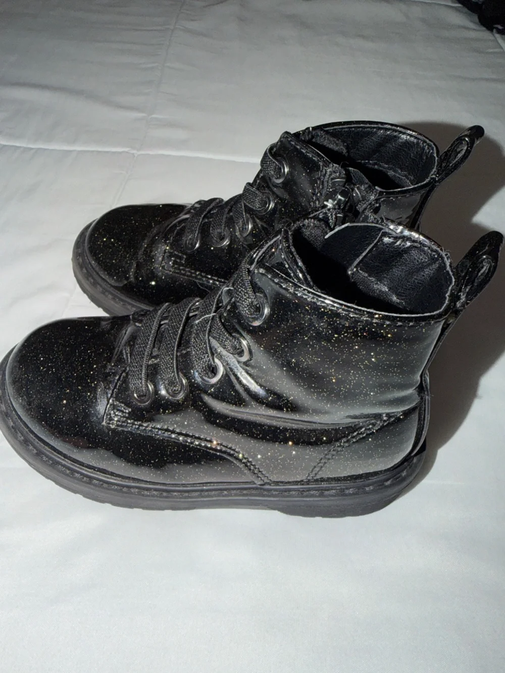 Girls' Black Glitter Lace-Up Ankle Boots